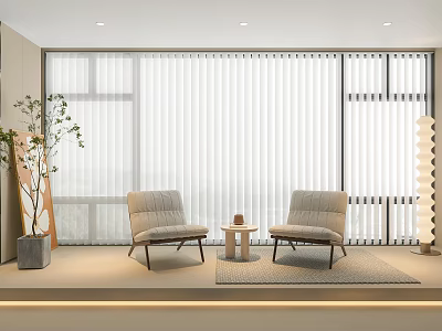 Modern White Curtain In Living Room Window With Chairs Side Table And Plant 3d model