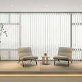 Modern White Curtain In Living Room Window With Chairs Side Table And Plant