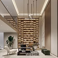 Modern Basement Living Area Design With Wooden Walls Marble Accents Pendant Lights And Sofa