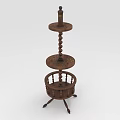 Wooden Tiered Storage Shelf with Spiral Column Carved Details and Lower Basket
