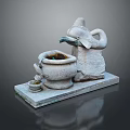 Decorative Stone Elephant Fountain with Water Flowing into Basin on Base
