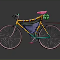 Colorful Bicycle With Yellow Frame Pink Seat Green Handlebar And Rolled Mat