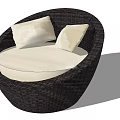 Stylish Dark Brown Wicker Round Single Sofa With Comfortable Cream Cushions 3d model