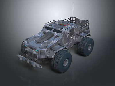 Armored Tactical Utility Vehicle With Heavy Duty Wheels And Roof Antenna Design 3d model