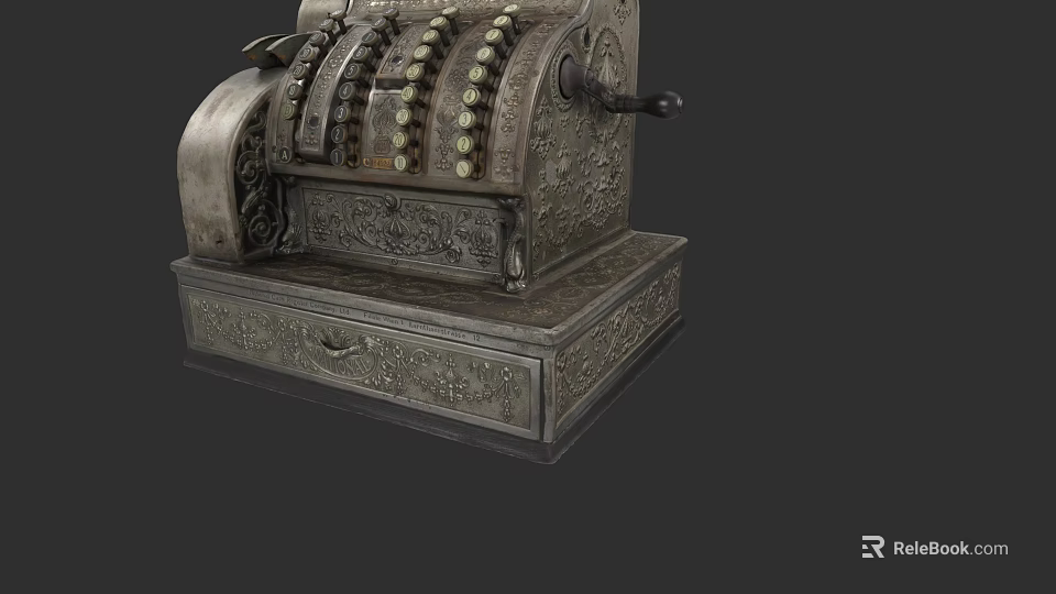 Vintage Mechanical Cash Register As Classic Commercial Equipment With Ornate Metal Design 3d model 
