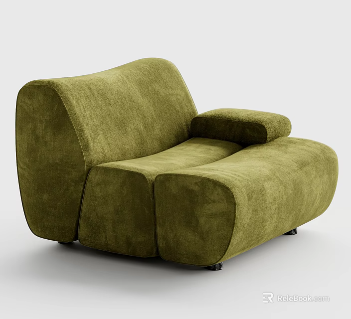 Modern Olive Green Velvet Single Sofa With Curved Shape And Comfortable Design 3d model