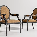 Classic Dining Chairs With Black Frame Armrests And Patterned Fabric Upholstery 3d model
