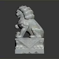 Traditional Stone Lion Statue With Intricate Carved Base And Detailed Features
