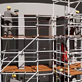 Scaffolding Structure For Cylindrical Building Construction With Workers On Site