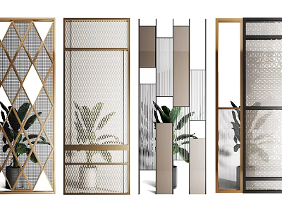 Modern Room Dividers With Geometric Patterns Metal Frames Mesh And Glass Panels For Interior Decor 3d model