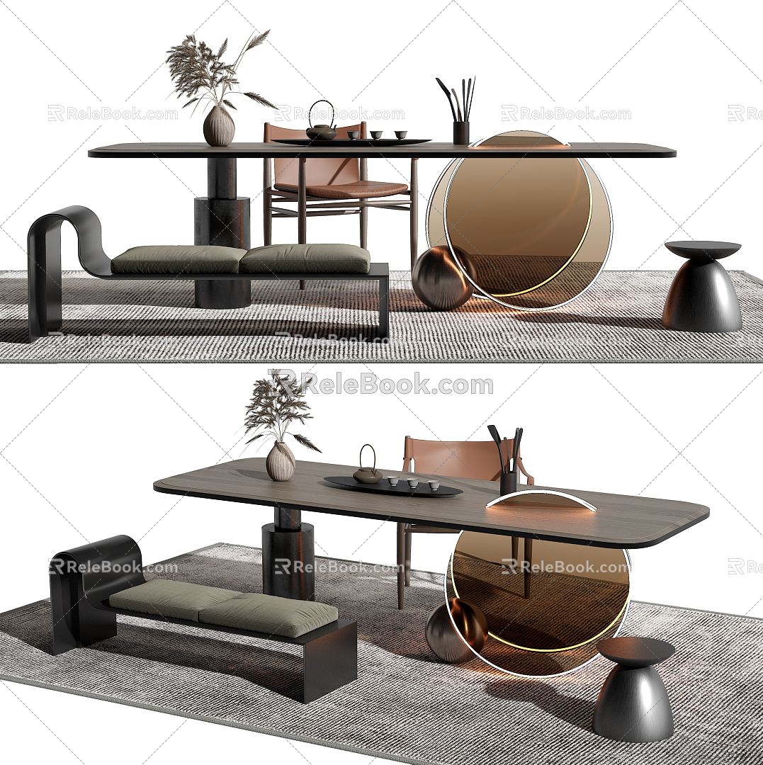 Modern Tea Table and Chair Tea Table and Chair Combination 3d model