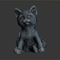 Detailed Blue Cat Sculpture in Sitting Pose with Smooth Surface for Decorative