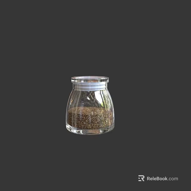 Clear Transparent Glass Jar Filled With Brown Granules On Dark Background 3d model 