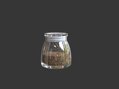Clear Transparent Glass Jar Filled With Brown Granules On Dark Background 3d model
