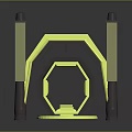 Modern Abstract Structure with Yellow Frame Brown Pillars Steps and Circular Base