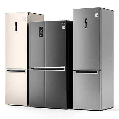 Sleek Multi Door Refrigerators And Freezers In Black Silver And Gold Tones 3d model