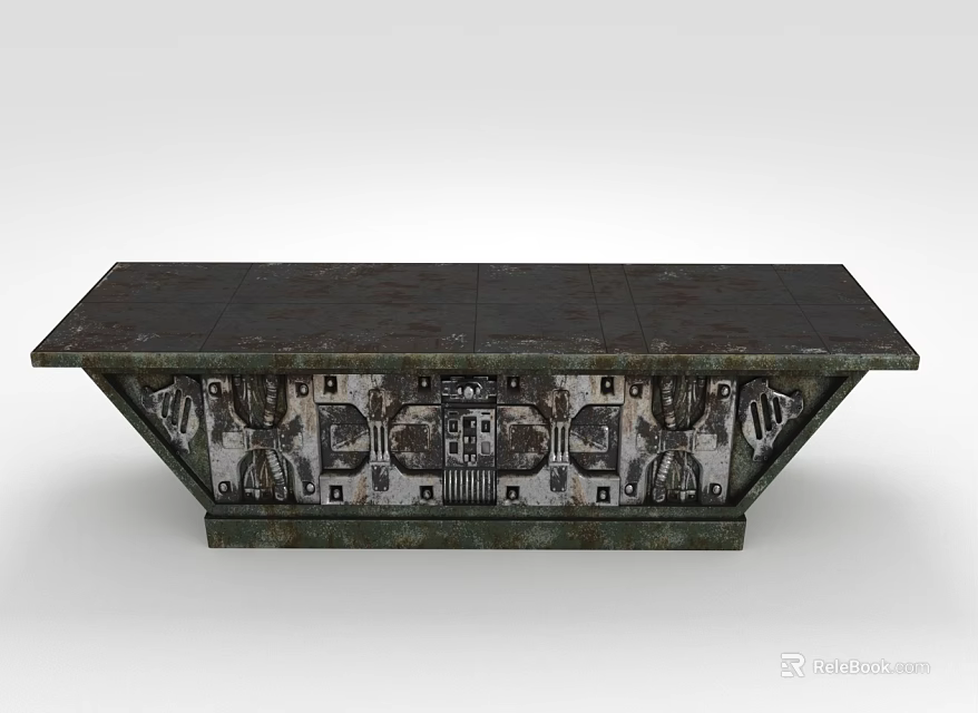 Vintage Design Table Featuring Dark Top And Intricate Carved Base Details 3d model 