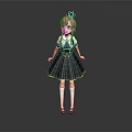 Anime Character Girl in Black Dress with Yellow Accents Crown Pigtails and White Stockings