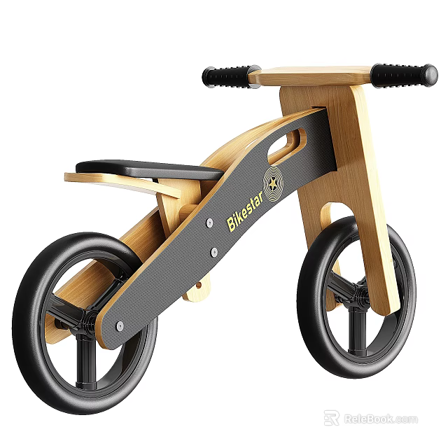 Modern Wooden Balance Bike With Black Handlebar Seat And Wheels 3d model 