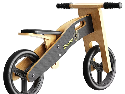 Modern Wooden Balance Bike With Black Handlebar Seat And Wheels 3d model