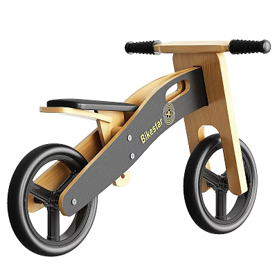 Modern Wooden Balance Bike With Black Handlebar Seat And Wheels 3d model