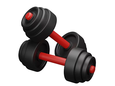 Fitness Dumbbells Black Red Handle Strength Training Home Gym Exercise Equipment 3d model