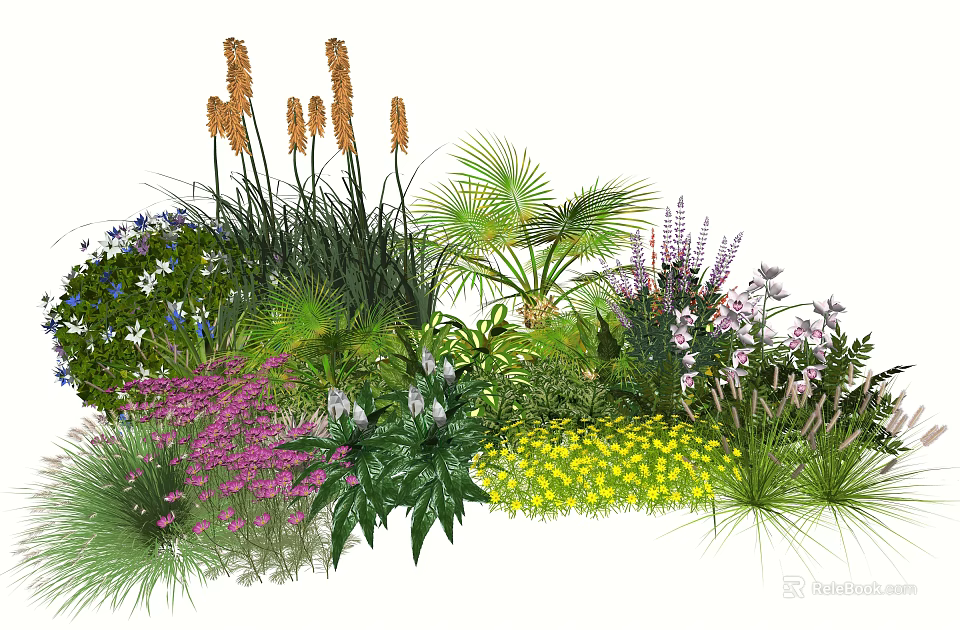 Vibrant Plant Combination For Garden With Purple Yellow Flowers And Green Foliage 3d model 
