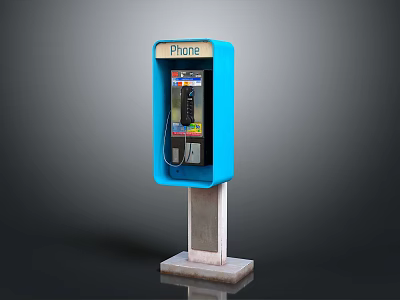 Public Blue Phone Booth With Dial Pad Coin Slot And Concrete Base 3d model