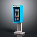 Public Blue Phone Booth With Dial Pad Coin Slot And Concrete Base
