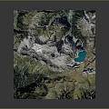 3D Terrain Model Landscape Garden With Mountain Green Vegetation And Blue Lake