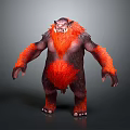 3D Mythical Monster Character Model With Orange Dark Brown Fur Sharp Fangs And Muscular Body