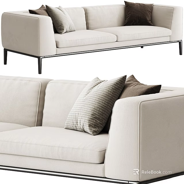 Modern Light Colored Fabric Two Seater Sofa With Decorative Pillows And Metal Legs 3d model 
