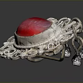 Elegant Silver Ring With Red Gemstone And Intricate Filigree Design