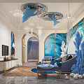 Elegant Hotel Room Interior With Ocean Theme Coral Decor And Chandeliers