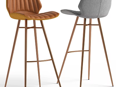 Modern Bar Stools Orange And Gray With Pleated Backrest And Metallic Legs Contemporary Design 3d model