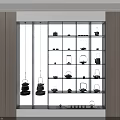 Modern Tea Sets Displayed In Glass Display Cabinet With Marble Backdrop 3d model