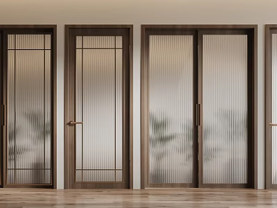 Modern Sliding Doors With Wooden Frames And Ribbed Glass Panels For Interior Design 3d model