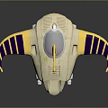 Futuristic Cosmic Spaceship Model With Purple Gold Stripes And Transparent Dome