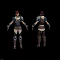 Fantasy Character and Magical Creature in Blue Brown Armor with Glowing Symbols Front Back