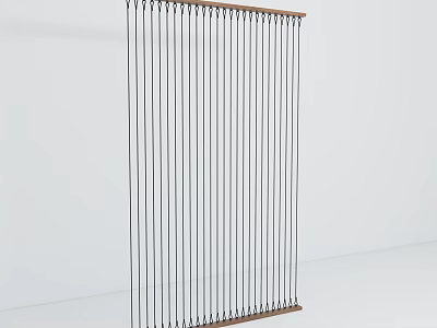 Modern Room Divider With Vertical Metal Slats And Wooden Frame 3d model