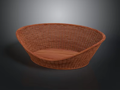 Brown Wicker Basket for Household Storage with Wooden Base Design 3d model