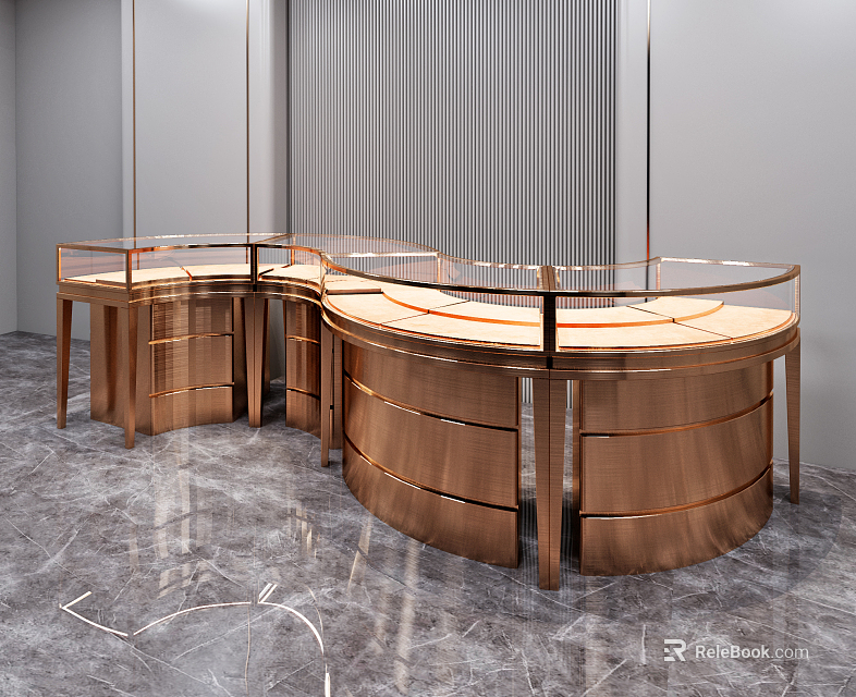 Circular Display Shelves With Copper Metal Frame And Glass Top For Luxury Product 3d model 