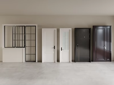 Various Design Hinged Doors Including White Black Dark Brown Glass Panel Solid Styles 3d model