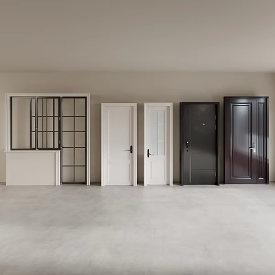 Various Design Hinged Doors Including White Black Dark Brown Glass Panel Solid Styles 3d model