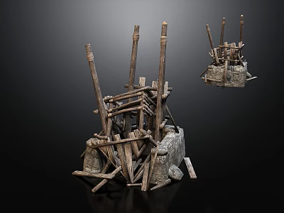 Rustic Stone Wood Handcrafted Natural Stacked Structural Artisan Design Elements 3d model