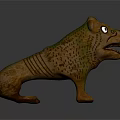 Animal Sculpture Carving With Brown Green Color Textured Surface White Eyes Open Mouth