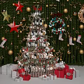 Christmas Tree Decorated With Stars Stockings Wreaths And Gifts On Green Background
