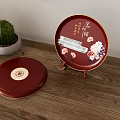 Modern Wooden Desk With Table Lamp Books Potted Plant Red Plate And Alarm Clock