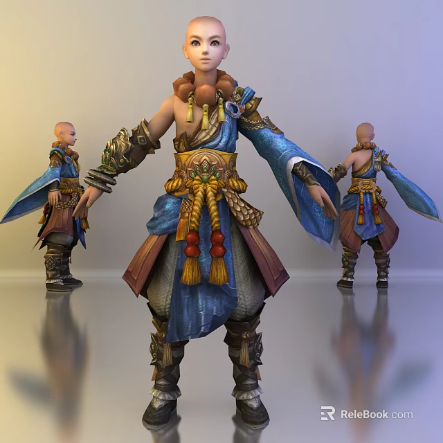 Game Character 3D Model With Blue Robe Brown Outfit Ornate Belt And Armor Details 3d model 