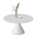 White Round Dining Table Featuring Conical Base With Vase Dried Grass Plants Plate And Cup 3d model